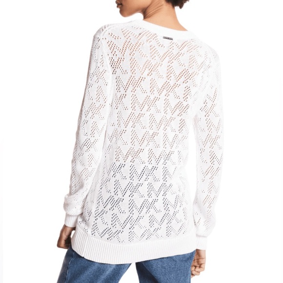 NWT - Michael Kors Women’s MK Logo Mesh Sweater - Size L - Picture 3 of 10